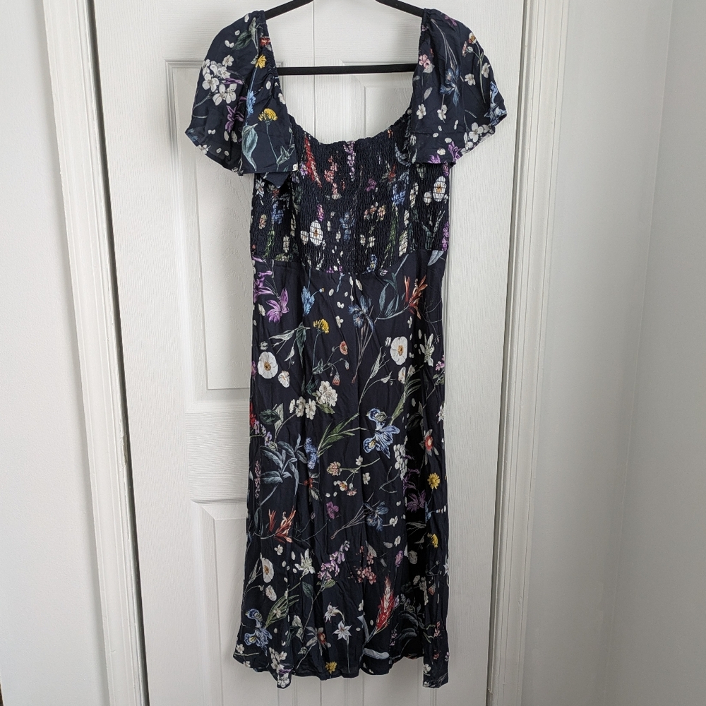 Amour Vert Dina Gemini Viscose Floral Navy Midi Dress - Picture 7 of 13